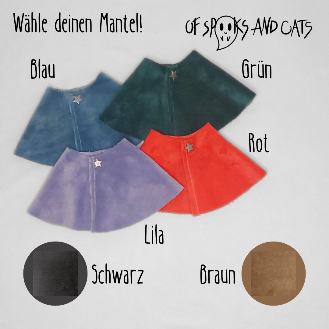 Mantel für Zauberkatzen/Koboldmagier - Stofftier Kleidung - Sammlerstück