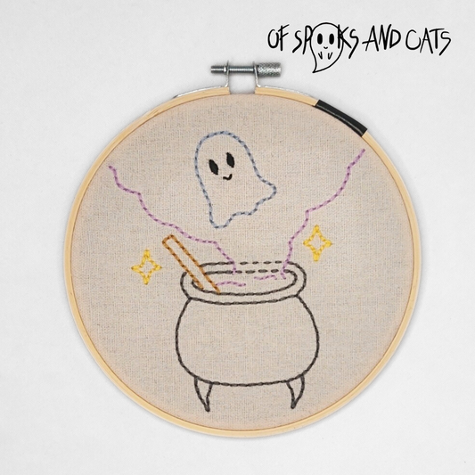 Zauberkessel - Handgesticktes Bild ⌀16cm