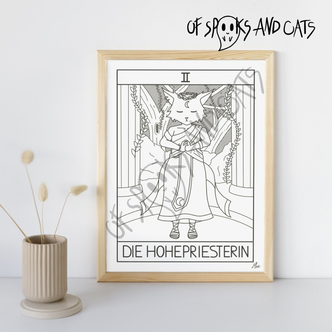 II. Die Hohepriesterin - (Digitaler) Kunstdruck DINA5 - Tarot Heilerin Katze - Große Arkana