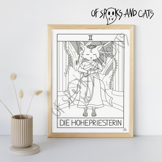 II. Die Hohepriesterin - (Digitaler) Kunstdruck DINA5 - Tarot Heilerin Katze - Große Arkana