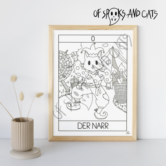 0. Der Narr - Kunstdruck DINA5 - Tarot Gaukler Katze - Große Arkana