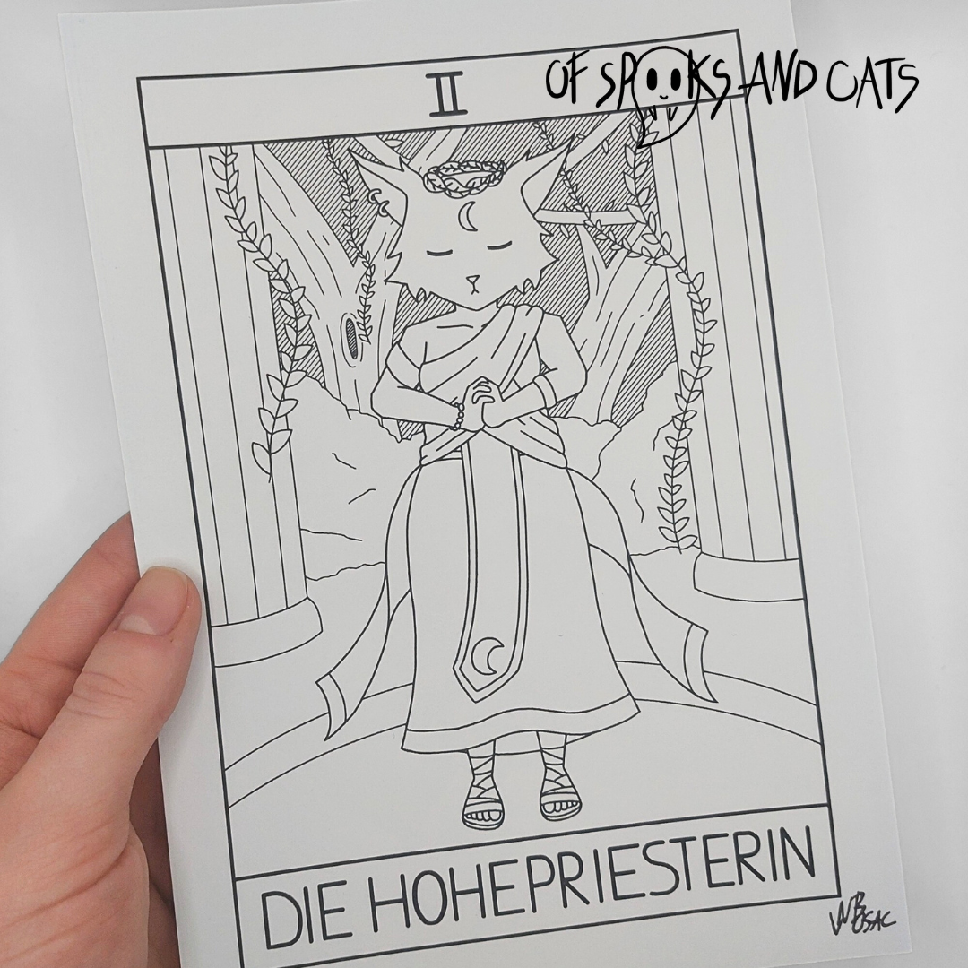II. Die Hohepriesterin - (Digitaler) Kunstdruck DINA5 - Tarot Heilerin Katze - Große Arkana