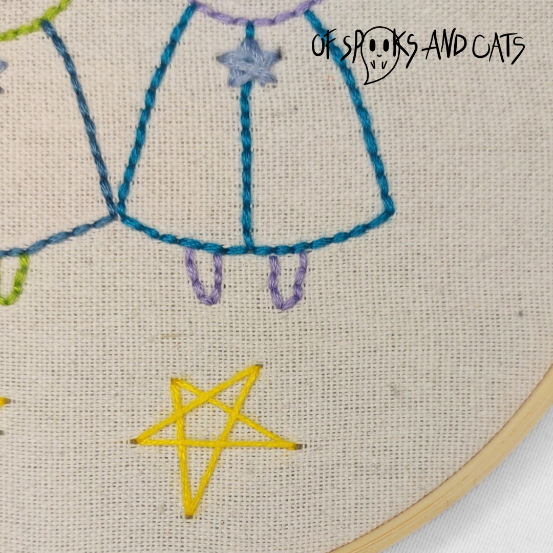 Fips und Luna die Zauberfreunde - Handgesticktes Bild ⌀16cm