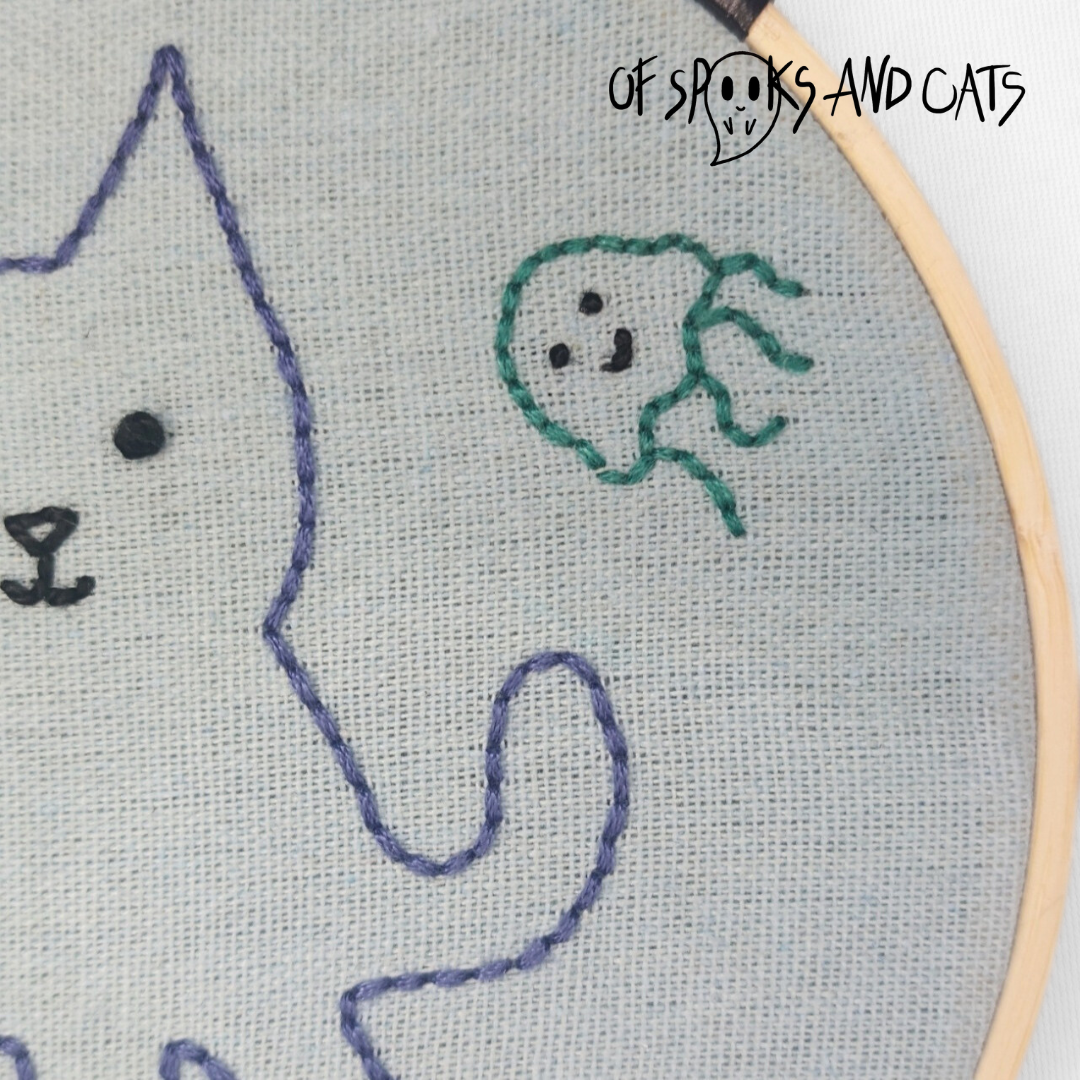 Catopus im Meer - Handgesticktes Bild ⌀16cm