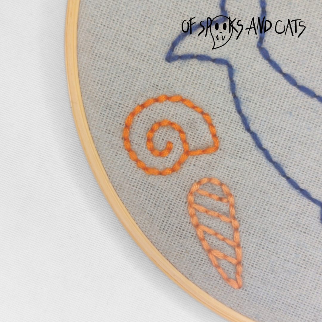 Munter und Haiter - Haiko der Hai - Handgesticktes Bild ⌀16cm