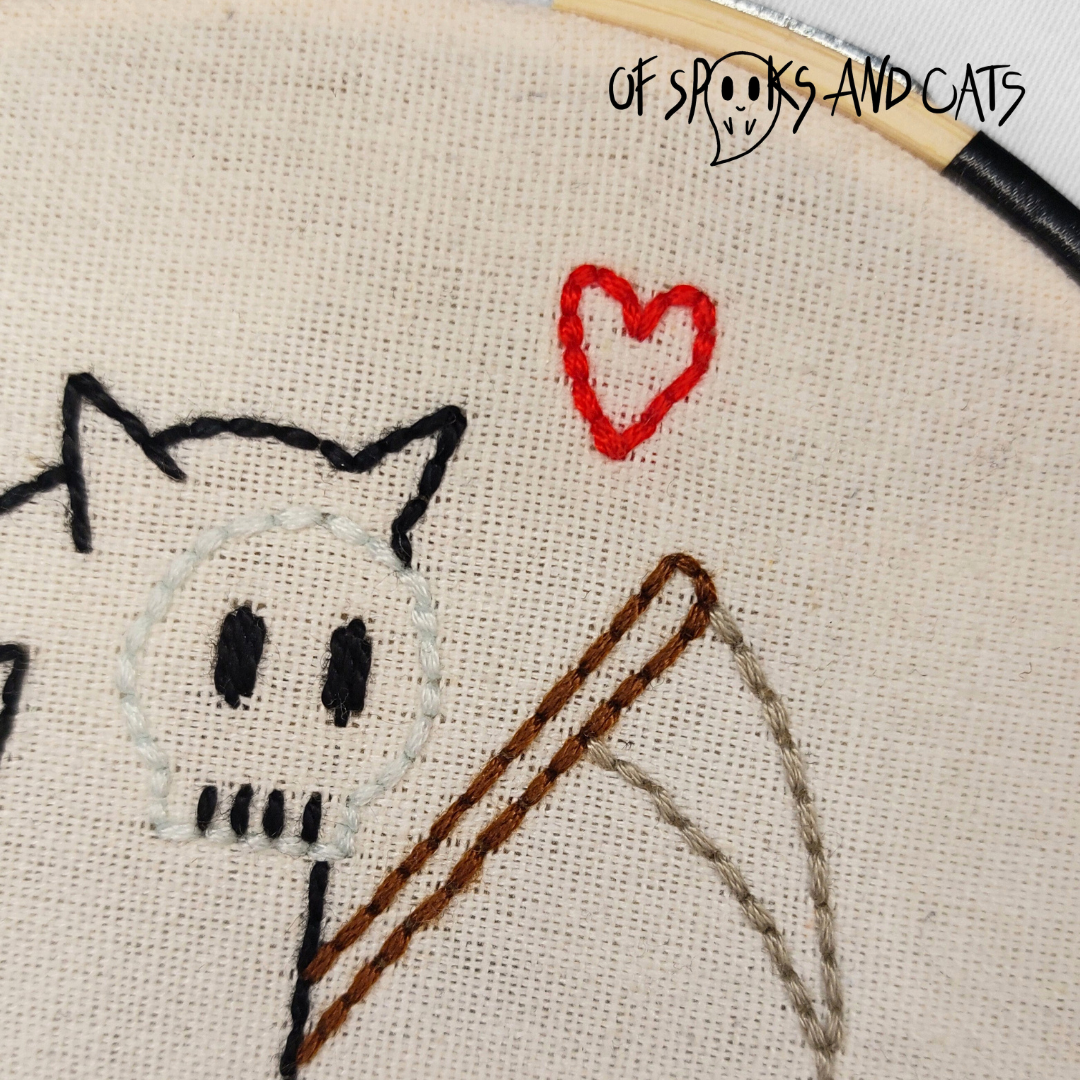 Katzensensenmann - Handgesticktes Bild ⌀16cm