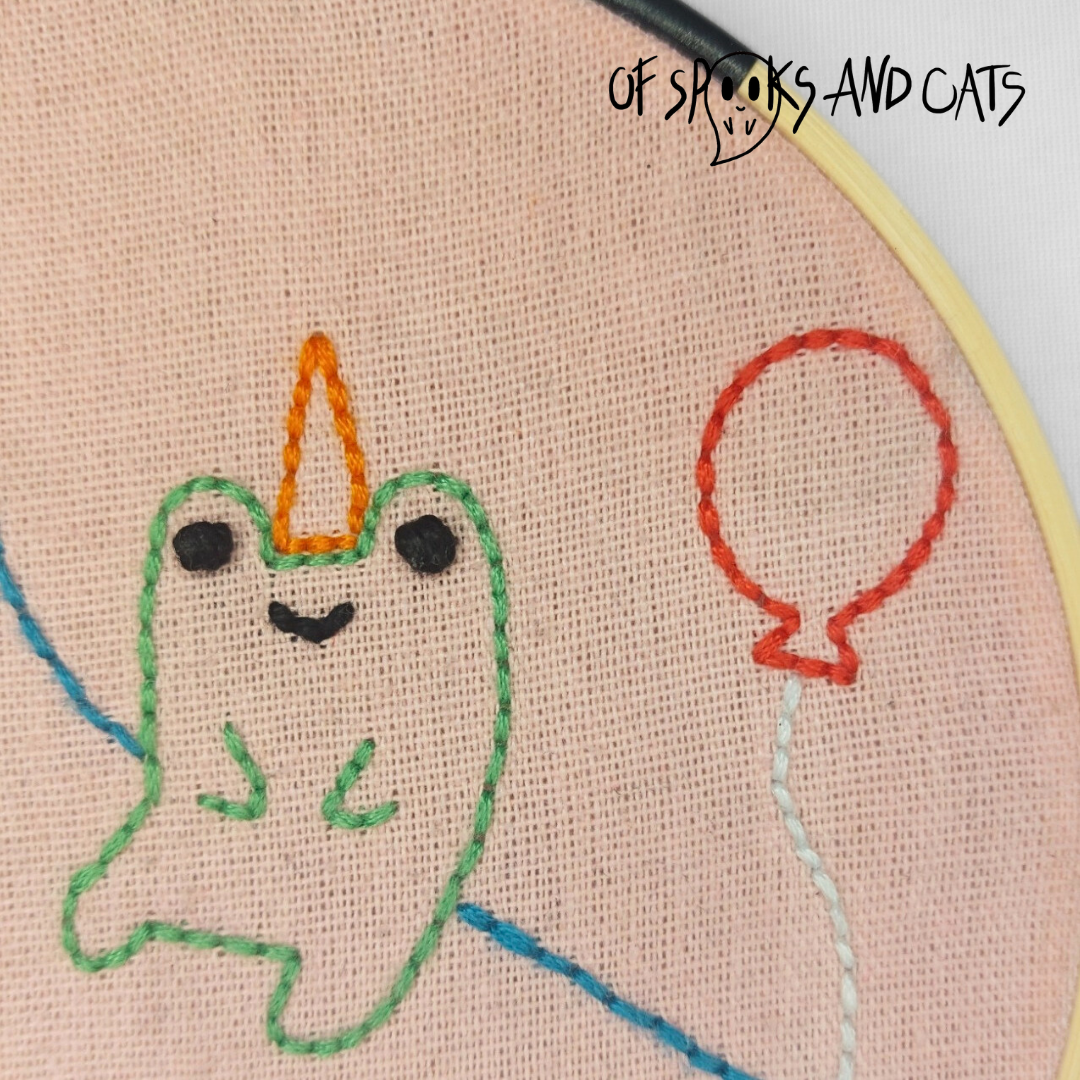 Geburtstagsparty Fred und Keks - Handgesticktes Bild ⌀16cm