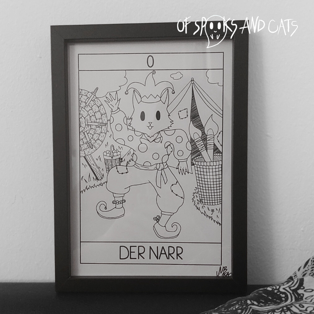 0. Der Narr - Kunstdruck DINA5 - Tarot Gaukler Katze - Große Arkana