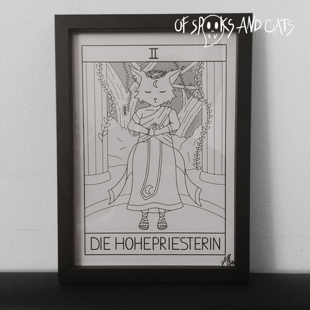 II. Die Hohepriesterin - (Digitaler) Kunstdruck DINA5 - Tarot Heilerin Katze - Große Arkana