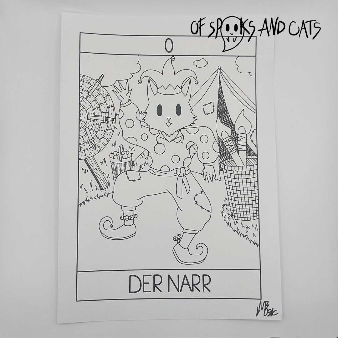 0. Der Narr - Kunstdruck DINA5 - Tarot Gaukler Katze - Große Arkana