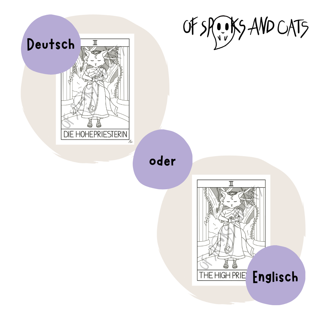 II. Die Hohepriesterin - (Digitaler) Kunstdruck DINA5 - Tarot Heilerin Katze - Große Arkana