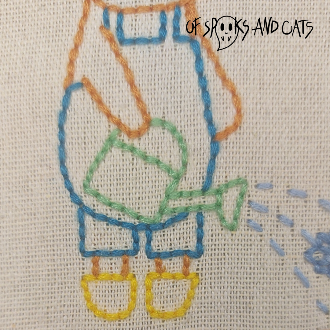 Felix die Gärtnerkatze - Handgesticktes Bild ⌀16cm