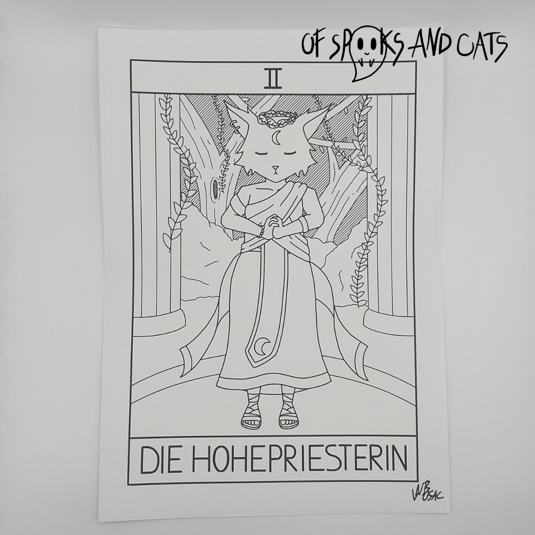 II. Die Hohepriesterin - (Digitaler) Kunstdruck DINA5 - Tarot Heilerin Katze - Große Arkana