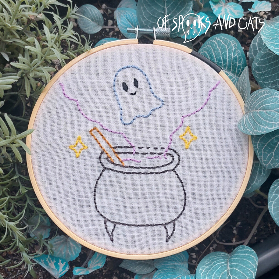 Zauberkessel - Handgesticktes Bild ⌀16cm