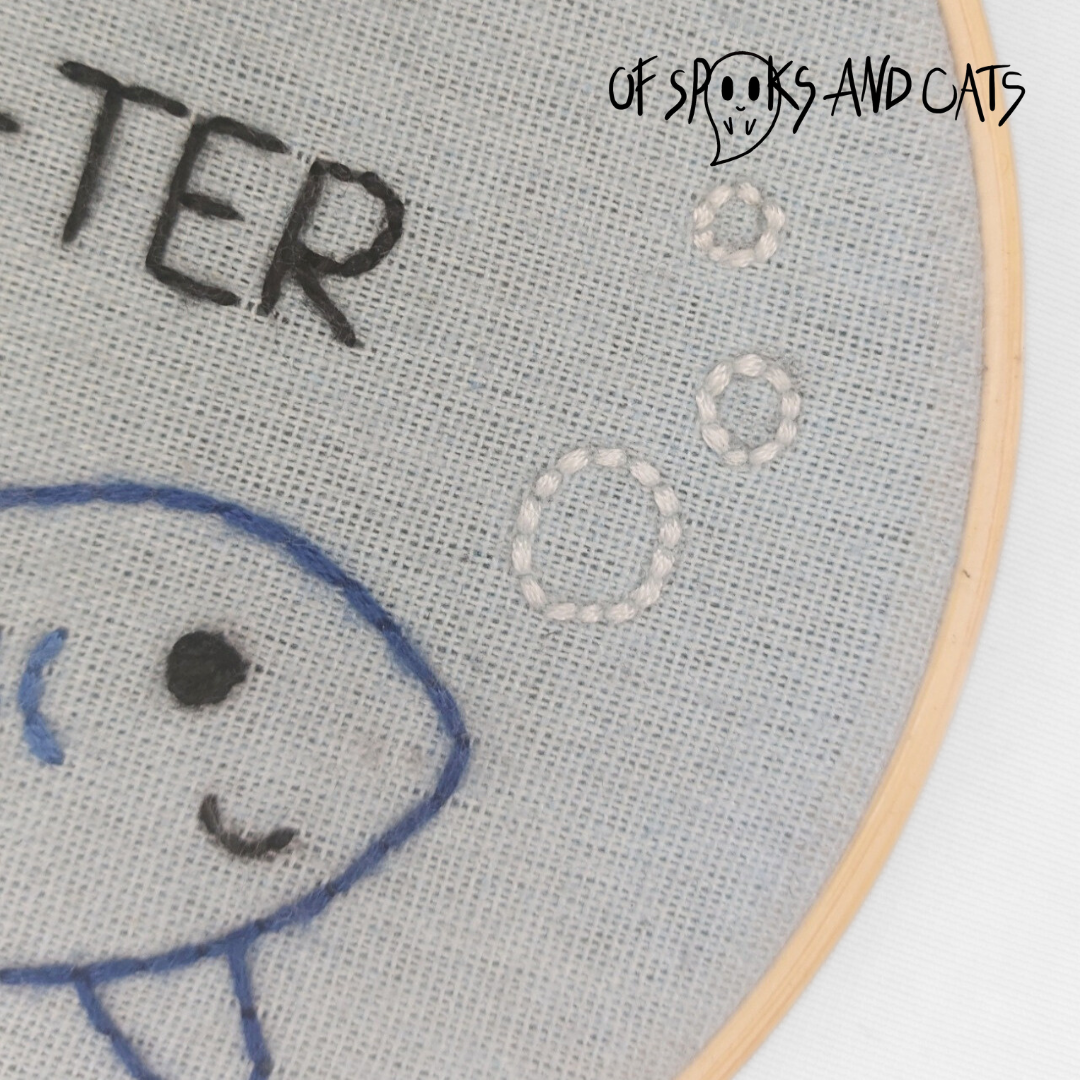 Munter und Haiter - Haiko der Hai - Handgesticktes Bild ⌀16cm