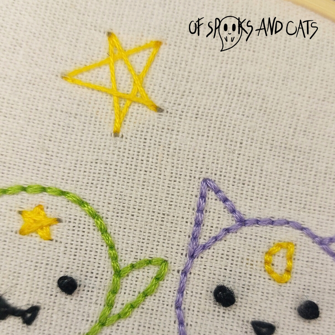 Fips und Luna die Zauberfreunde - Handgesticktes Bild ⌀16cm