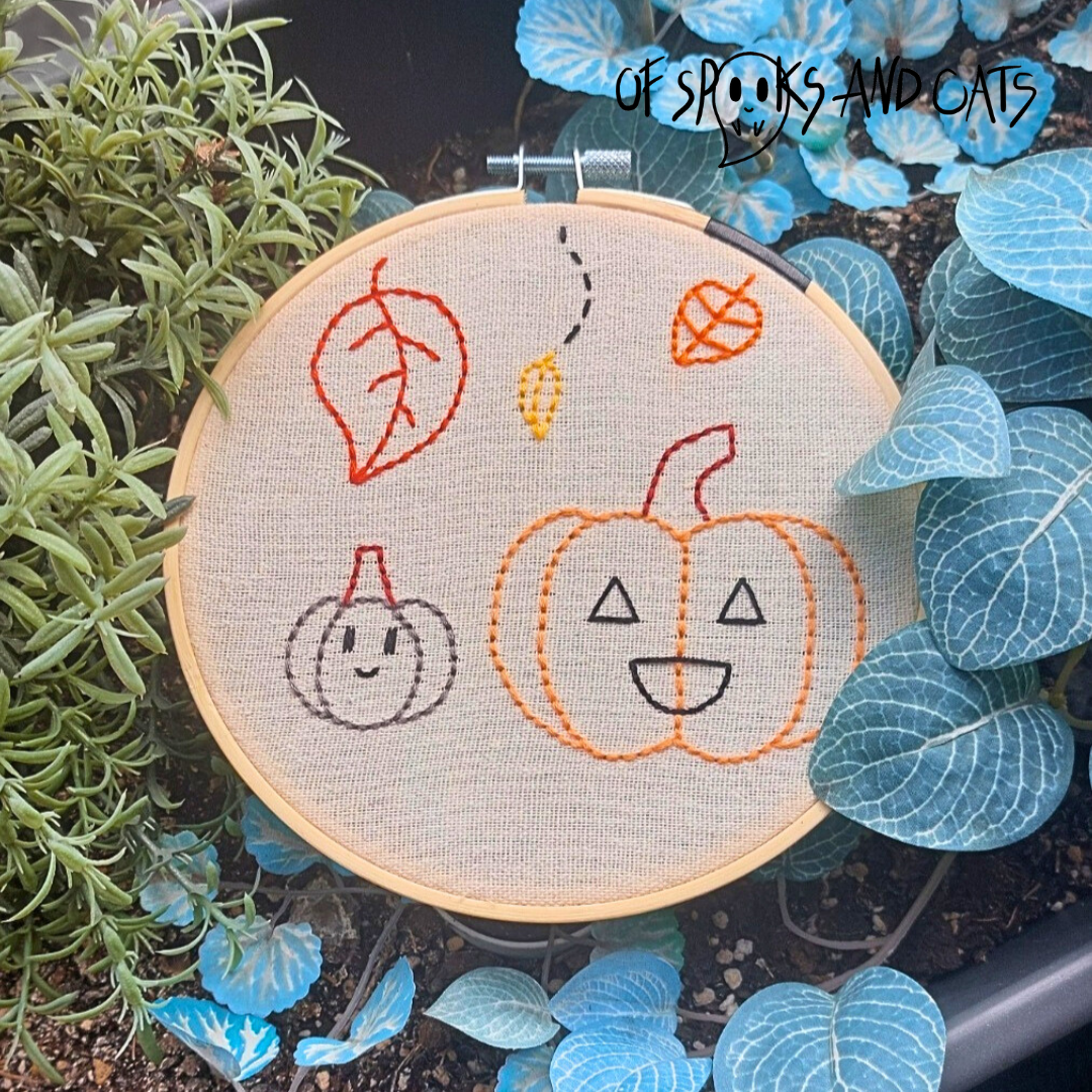 Herbststimmung - Handgesticktes Bild ⌀16cm