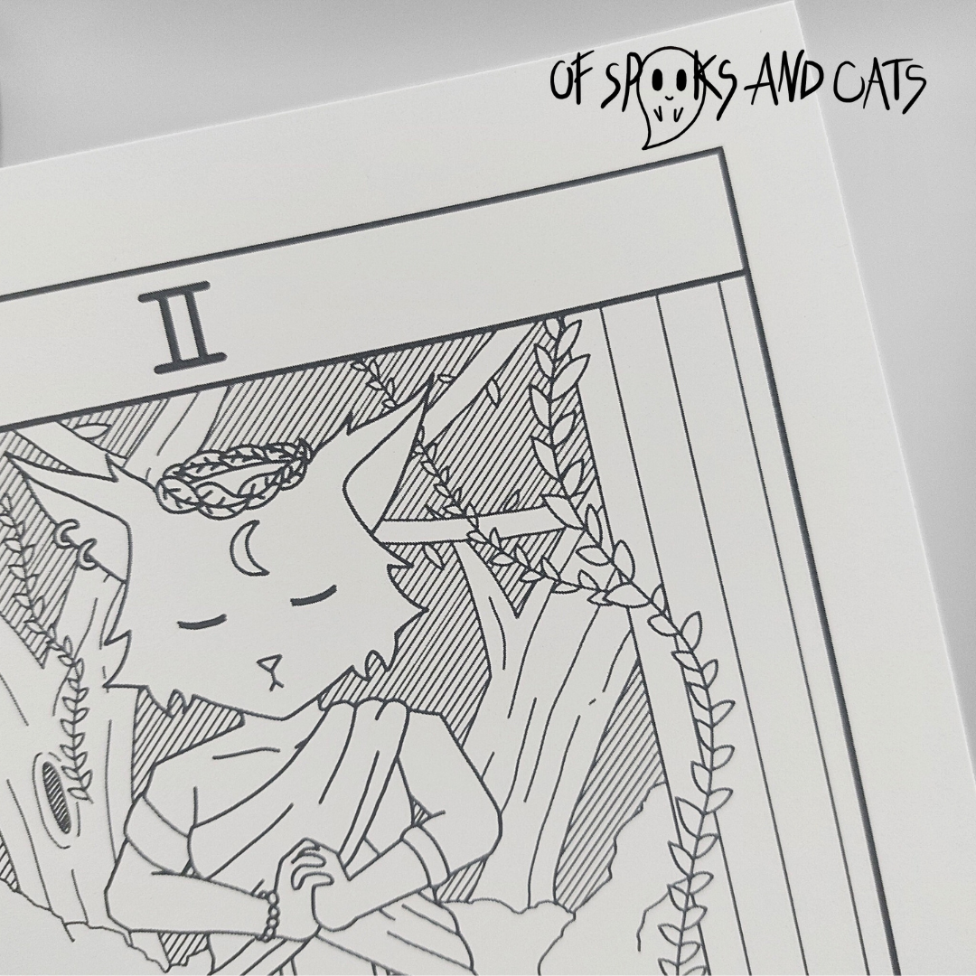 II. Die Hohepriesterin - (Digitaler) Kunstdruck DINA5 - Tarot Heilerin Katze - Große Arkana