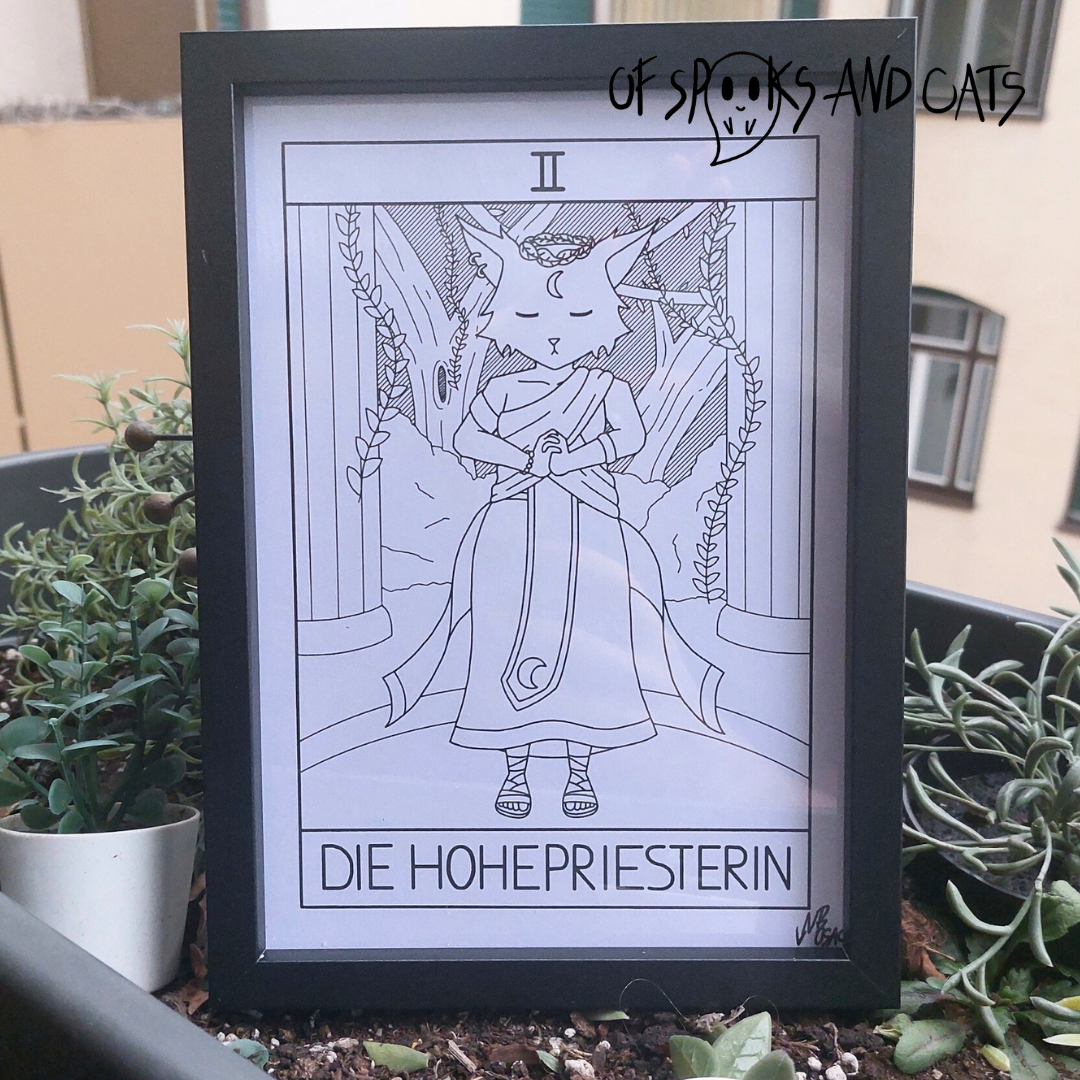 II. Die Hohepriesterin - (Digitaler) Kunstdruck DINA5 - Tarot Heilerin Katze - Große Arkana
