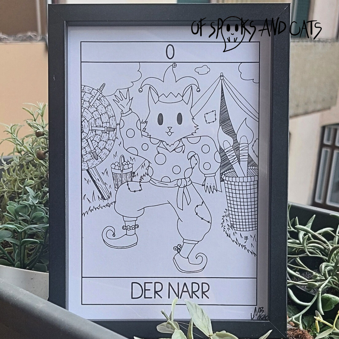 0. Der Narr - Kunstdruck DINA5 - Tarot Gaukler Katze - Große Arkana