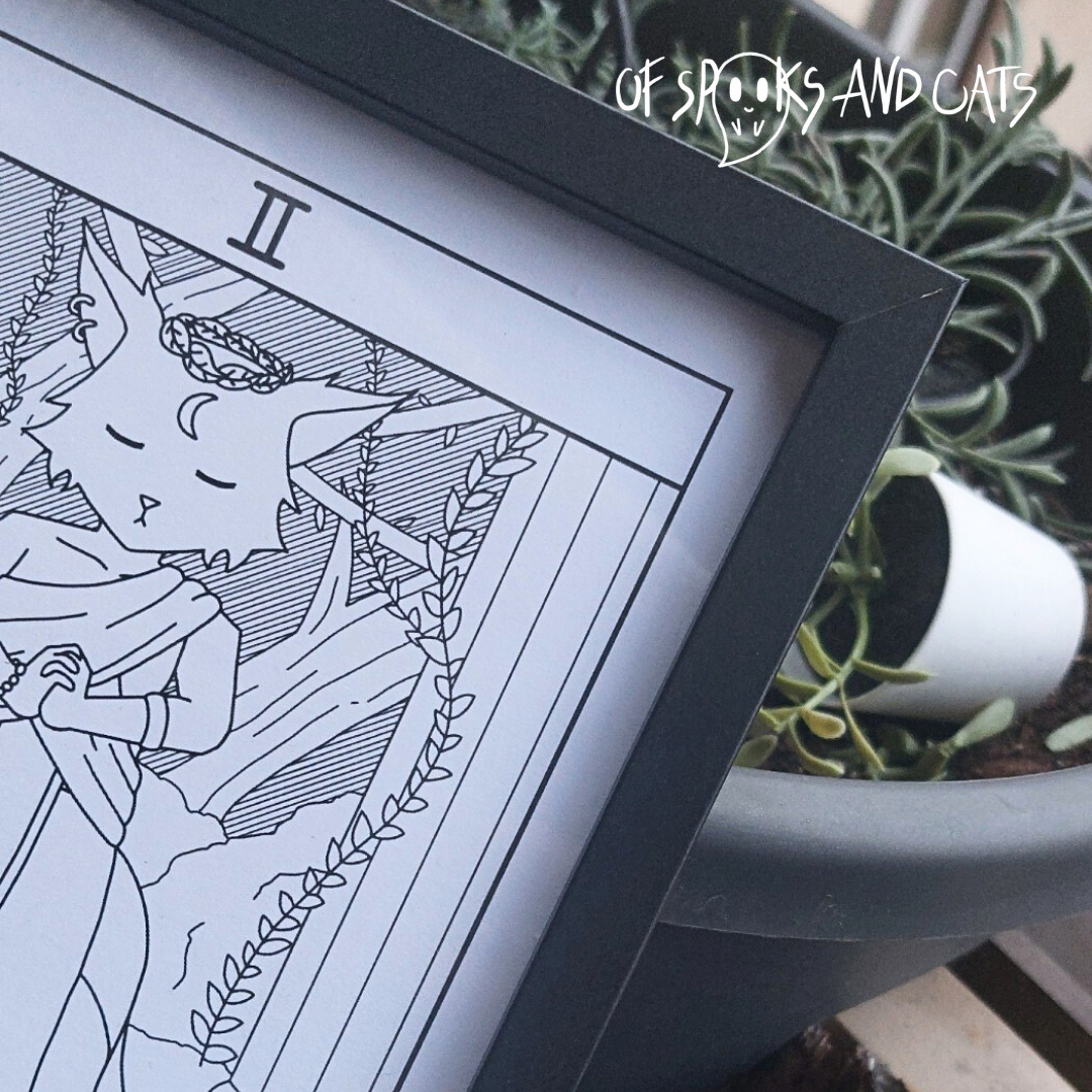 II. Die Hohepriesterin - (Digitaler) Kunstdruck DINA5 - Tarot Heilerin Katze - Große Arkana