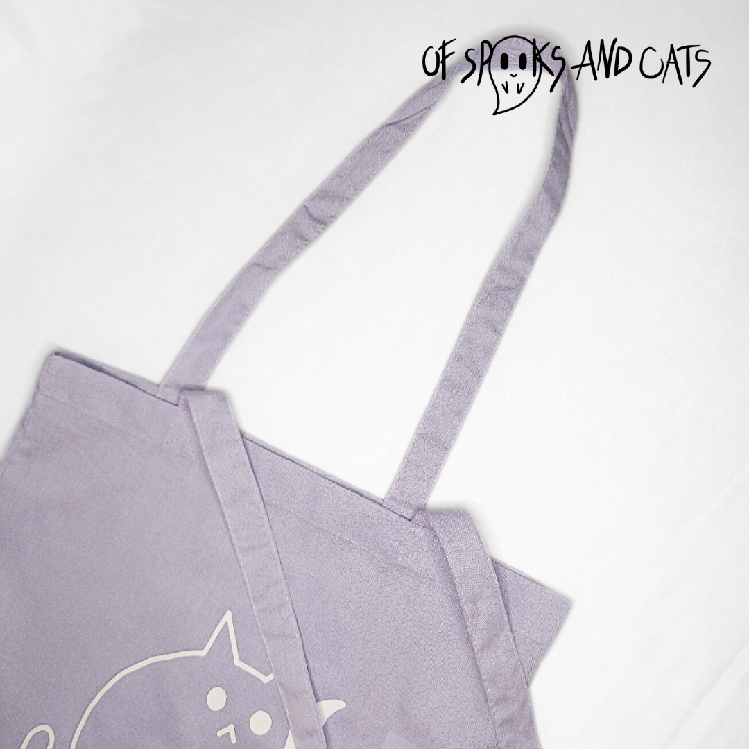 Yin Yang Katze-Geist Baumwolltasche | Einkaufstasche mit langen Henkeln Lavendel